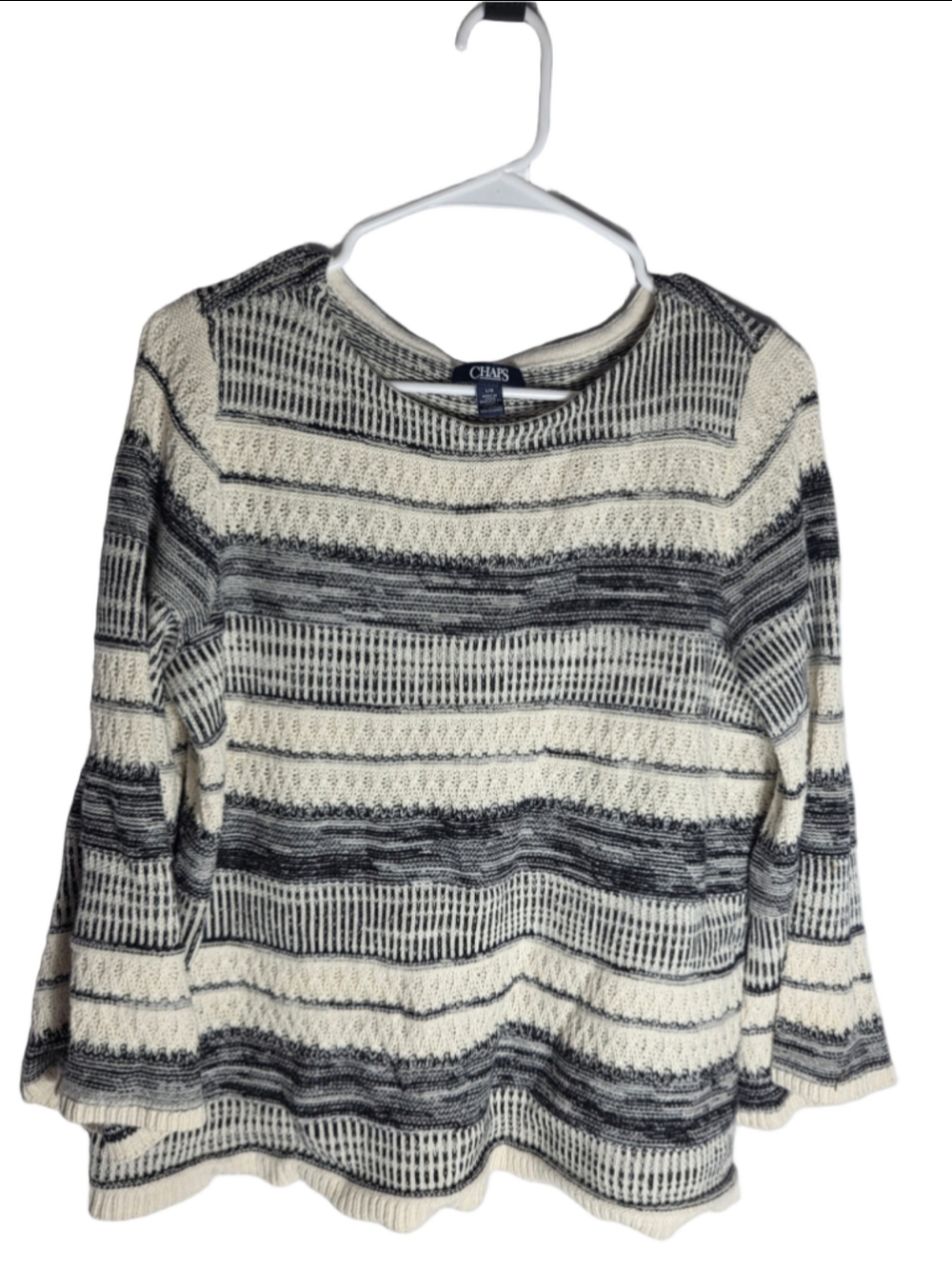 Women's Chaps Striped Scoop Neck Sweater Black White Size L comfy cozy fall